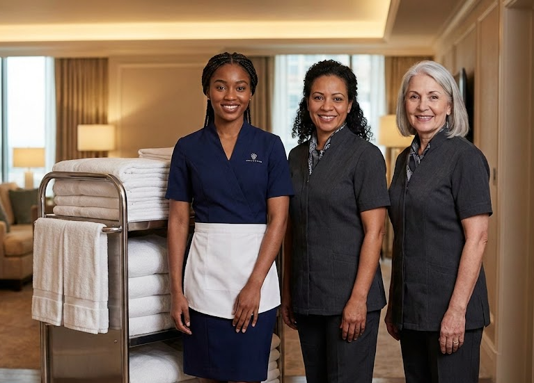 Housekeepers in a hotel room